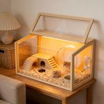 Vilanpaw Wooden Hamster Cage with Light: Large Hamster Habitat Enclosure 32 Inch, Clear Small Animal Cage with Openable Breathable Top, Chew Resistant Design