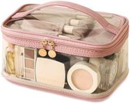 Large Clear Makeup Bag Big Travel Cosmetic Bag On-the-go Toiletry Bag with Handle Transparent Toiletries Bags Pouch for Purse Orangizer for Daily Essentials Pink