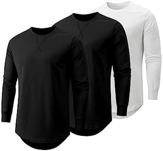 JMIERR Men's 3 Pack Cotton Hipster Hip Hop Longline Crewneck Long Sleeve T-Shirt, T Shirts for Men Pack, US 40(M), Black/Black/White