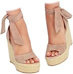 Womens Espadrilles Wedges Sandals Heels Open Toe Tie Lace Up Platform Ankle Strap Summer Dress Shoes 7.5