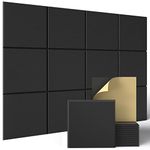 Sonicism 12 Pack Acoustic Wall Panels with Self-Adhesive, 12" X 12" X 0.4" Sound Proof Foam Panels, Decorative Soundproof Wall Panels, Sound Proof Absorbing Tiles for Home & Offices, Black