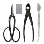 Wazakura 4PCS Bonsai Essential Tool Kit Made in Japan, Japanese Yasugi Steel Ashinaga Scissors + Concave Branch Cutter 8in (200mm) + Stainless Tweezers + Sap Eraser Set