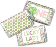 Lucky Lady First Birthday Mini Chocolate Candy Bar Sticker Wrappers for Kids, 45 1.4" x 2.6" Wrap Around Labels by AmandaCreation, Great for Party Favors