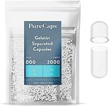 PureCaps USA - Empty Gelatin Capsules Size 000, 2,000 Empty Separated Gel Pills, Clear, Non-GMO Certified, Kosher, Gluten Free and Halal Certified, Pure Beef Gel Pill Capsules Empty