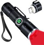 DARKDAWN Flashlight Red Light Rechargeable USB, LED Portable Redlight Flashlights Mini Focus Adjustable, Flash Light with Pocket Clip for Night Fishing, Beekeeping, Observation, Astrophotography