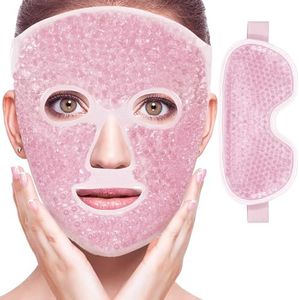 BREENHILL Cooling Gel Eye Mask Face Mask Set,2Pcs Reusable Cold Hot Gel Eye Face Mask for Puffy Eyes Face for Men Women with Soft Plush Backing-Pink