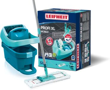 Leifheit Profi XL Mop and Bucket Set – 42cm Microfibre Floor Mop, Turquoise
