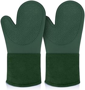 sungwoo Silicone Oven Mitts, Heat Resistant Oven Gloves with Quilted Liner Non-Slip Textured Grip Perfect for BBQ, Baking, Cooking and Grilling - 1 Pair 13.8 Inch Midnight Green