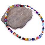 Large Size Multi-Colour Glass Seed Bead Anklet on Elastic - Colourful Handmade Design - 11 inches