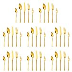 Crafelle 40-Piece Stainless Steel Cutlery Set with Modern Linear Handles | Elegant Gold Flatware for 8 | Forks, Knives, Spoons & Teaspoons | Rust-Resistant, Durable & Dishwasher Safe