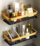 VR PRIME Carbon Steel 2PCS Bathroom Organiser Without Drill | Self Adhesive Shelves Shelf Rack Washroom Storage Organiser Without Drill Stand Racks Bathroom Shelf Shelves (Pack of 2, Gold Black)