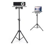 COSTWAY Projector Stand Tripod, 70-118cm Height Adjustable Laptop Floor Stand with Tiltable Tray, Foldable Multifunctional Computer Tripod Stand for Stand Office Stage Studio