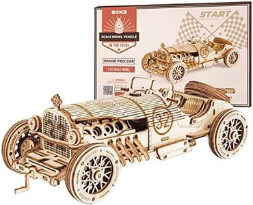 ROKR 3D Wooden Puzzle for Adults-Mechanical Car Model Kits-Brain Teaser Puzzles-Vehicle Building Kits-Unique Gift for Kids on Birthday/Christmas Day(1:16 Scale)(MC401-Grand Prix Car)