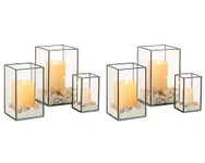 NUPTIO Hurricane Glass Candle Holders: 6 Pcs Clear Lantern Pillar Candles Holder with Black Metal Frame Modern Candle Lanterns Centerpiece for Wedding Ceremony Holiday Decoration 8.1 & 6.5 & 4.7 inch