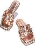 Cape Robbin Amisha Stylish Slide Sandals for Women - Womens Sandals with Gold Spikes - Studded Open-Toe Summer Slides for Women - Slip-On Women's Sandals