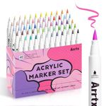 Arrtx 60 Colors Paint Markers Paint Pens, Acrylic Paint Pens for Artists Adults Coloring Drawing Cartoon Anime Comic - Brush Tip for Rock Painting, Wood, Canvas, DIY Crafts Making Art Supplies-60B