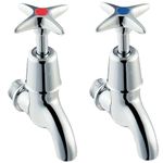 Deva 095X Cross Handle Chrome Bib Taps Wall Mounted Set Hot & Cold Pair Kitchen Belfast Basin Utility Room School Space Saving Silver Dual Tap Sink Faucet – 12 Year Warranty