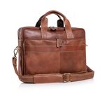 KomalC 16 Inch Leather briefcases Laptop Messenger Bags for Men and Women Best Office School College Satchel Bag (Tan)