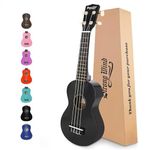 Strong Wind Soprano Ukulele 21 inch Beginner Ukeleles Four String Hawaiian Uke forKids Beginners Students (Black)