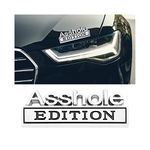 XINLIYA Asshole Edition Emblem Car Decal, 3D Metal Letter Badge for Auto Front Hood, Trunk, Fender, Strong Adhesive Car Logo Replacement Sticker, Universal Vehicle Exterior Decorations (Silver/Black)