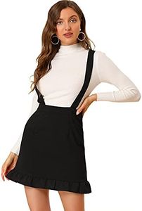 Allegra K Women's Ruffle Hem Adjustable Strap Pinafore Skater Suspender Skirt Black X-Small