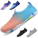 WateLves Beach Swimming Water Shoes Men Women Swim Aqua Barefoot Yoga Surf Shoes Quick Drying Lightweight Unisex (Blue Orange 5)