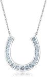 DAYBYDAY Horseshoe Necklace 925 Stelring Silver Channel Set Moissanite Horse Shoe Pendant with 18" Chain Lucky Jewelry for Women, Sterling Silver, created aquamarine