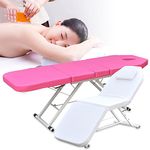 Foldable Massage Table Beauty Salon Spa Tattoo Reclining Pvc Bed Couch Therapy Recliner Chair Folding Lightweight Comfort Adjustable Facial Lashing Aluminium Fold Aluminum Frame Physic (Pink)