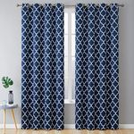 HLC.ME Lattice Printed Pattern Blackout Curtains 72 Length - Thermal Window Treatments Set, Noise Cancelling Sun Blocking Winter Draperies for Guest Room - 2 Panels - 52 W x 72 L - Navy Blue