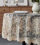 Warm Home Designs 60 x 84 Lace Tablecloth. Golden Linen Oval Tablecloth with English Rose Design. Oval Table Cloth, Rustic Tablecloth or Dining Table Cover for 6-8 Guests. LTC Linen Oval 84"