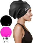 2 Pack Extra Large Swim Cap for Braids and Dreadlocks, Silicone Swimming Caps for Long Hair, Weaves, Extensions, Curls & Afros, Waterproof Adult Swim Hats Bathing Caps for Women Men(Black+Rose Red)