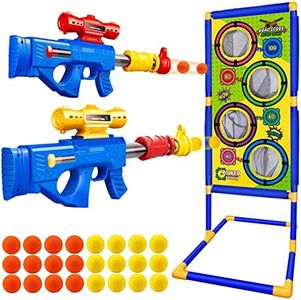 Shooting Game Toy for Age 5 6 7 8 9 10 11 12 Years Old Boys Girls, for Kids, 24 Foam Balls & 2 Popper Air Blaster Guns, Best Kids Indoor Outdoor Toys (Compatible with Nerf Toy Guns)