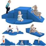 Tykacna 5pcs Foam Climbing Blocks for Toddlers 1-3, Safety First Baby Climbing Blocks Indoor,Soft Play Toys for Infant, Ideal Crawling and Exploration Play Set for Baby Gym/Toddler Playground(Navy)