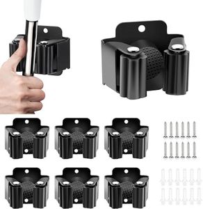 6 PCS Mop and Broom Holder Wall Mount,Heavy Duty Stainless Steel Mop and Broom Holder with Screws,Garden Tool Rack Wall Mount for Kitchen,Bathroom,Laundry,Garage Storage(Black)