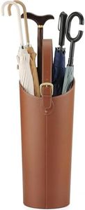 Brown Leather Tall Umbrella Holer Entryway Indoor for Business,Office,Decorative 22.4 Inch Rustic Umbrella Bucket Stand Entryway,Umbrella Rack Basket Holder Inside with Removable Water Tray 2 Hooks