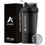 ATHVERV Plastic Pro Gym Shaker Bottle, Protein Shaker With 2 Storage Compartment, Pill Tray & Blender Ball, Black, 550 Ml