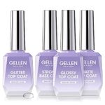 Gellen Gel Nail Polish Top and Base Coat - Gel Top Base Coat Matte Top Coat & Glitter Top Coat Kit 4pcs, Base Coat Glossy Shiny Top Coat Glossy Glitter Finish Matt Effect UV Soak off Gel Polish 18ml