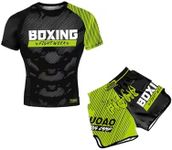 Alvivi Kids Boxing Outfit Kick Boxing Uniform Boys Athletic T Shirt Tops with Muay Thai Trunks MMA Boxer Shorts Set Green&Black 5-6 Years