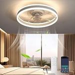 19.7" Minimalist Ceiling Fans With Lights, Semi-enclosed Flush Mount Low Profile Ceiling Fan for All Season, 6 Speeds, Reversible, LED Dimmable, 3 Color Temperature Optional, DC Motor, Remote and APP