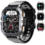 OUKITEL BT101 Military Smart Watch for Men, 2.02”AMOLED HD Screen, Outdoor Sports Smartwatch with Bluetooth Calls, Fitness Watch, Heart Rate & Sleep Monitor/Blood Oxygen for Android iOS (Black)