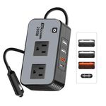 Echouswin 200W Car Power Inverter, 12V DC to 110V AC Car Converter, Fast Car Charger Adapter with 20W PD3.0/18W QC3.0/4.8A Dual USB-A/Dual 110V AC Outlet