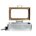 Malabar Stainless Steel Chafing Dish with Transparent Lid, Rectangular Chafing Dish Set with Hydraulic Lid, Mirror Finished Buffet Food Warmer (Electric, 9 LTR - Rose Gold)