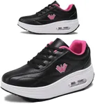 RUIDENG Women Platform Shoes Comfy | Comfort Shoes for Womens Walk Distances | Waterproof Leather Thick Rocker Bottom Black Pink Size 8