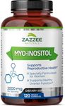 Zazzee Myo-Inositol Capsules, 2000 mg per Serving, 120 Vegan Capsules, Ideal Dosage for 40:1 Ratio, 100% Vegetarian, Hormone Balance & Healthy Ovarian Function Support, All-Natural and Non-GMO