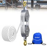 FITHOIST Block and Tackle 1100 lbs, 4400 LBS Breaking Strength Heavy Duty Pulley, 65 Ft 3/8" Rope Pulley, 7:1 Lifting Power Pulley System, Pulley Hoist for Animal Husbandry, Warehouses, Constructions