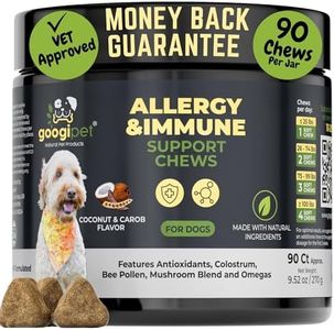 Googipet Dog Allergy Chews, Dog Allergy Relief & Itchy Skin Relief, Dog Skin & Coat Supplement +Bee Pollen, Colostrum for Dogs, Coconut Oil, Probiotics, & Omega 3 Fish Oil for Dogs Itching Skin Relief