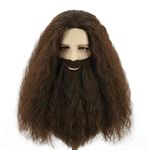 Topcosplay Wig and Beard Adults Long Brown Curly Wig Wizard Wig for Halloween Carnival Fancy Dress Party (Brown)