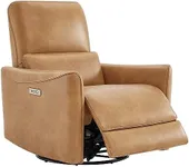 CHITA Power Recliner Swivel Glider, Upholstered Faux Leather Living Room Reclining Sofa Chair with Lumbar Support, Cognac Brown