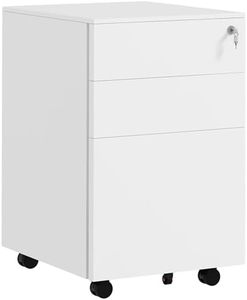 Vinsetto Vertical Steel Filing Cabinet on Wheels, 3-Drawer Lockable File Cabinet with Adjustable Hanging Bar for A4, Legal and Letter Size, White