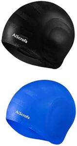 AiScrofa Unisex Swim Caps Cover Ears (2 Pack), Flexible Silicone Swimmer Caps for Long Hair Swimming, 3D Ear Protection,for Man & Women